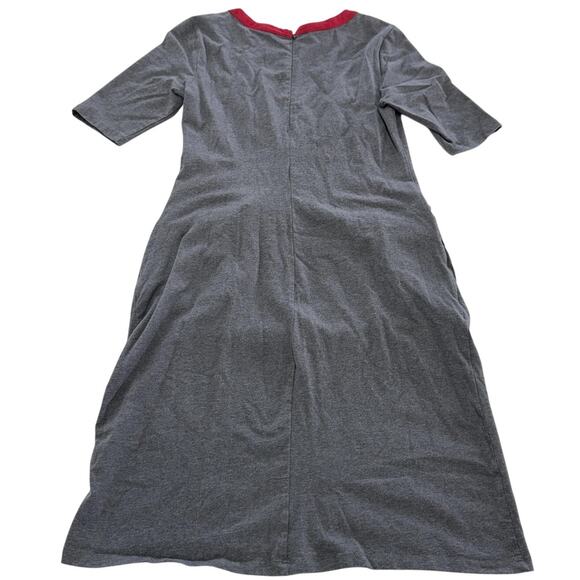 eShakti Dress Womens 4 Knee Length Short Sleeve Pockets Spandex Red Trim - Picture 2 of 6